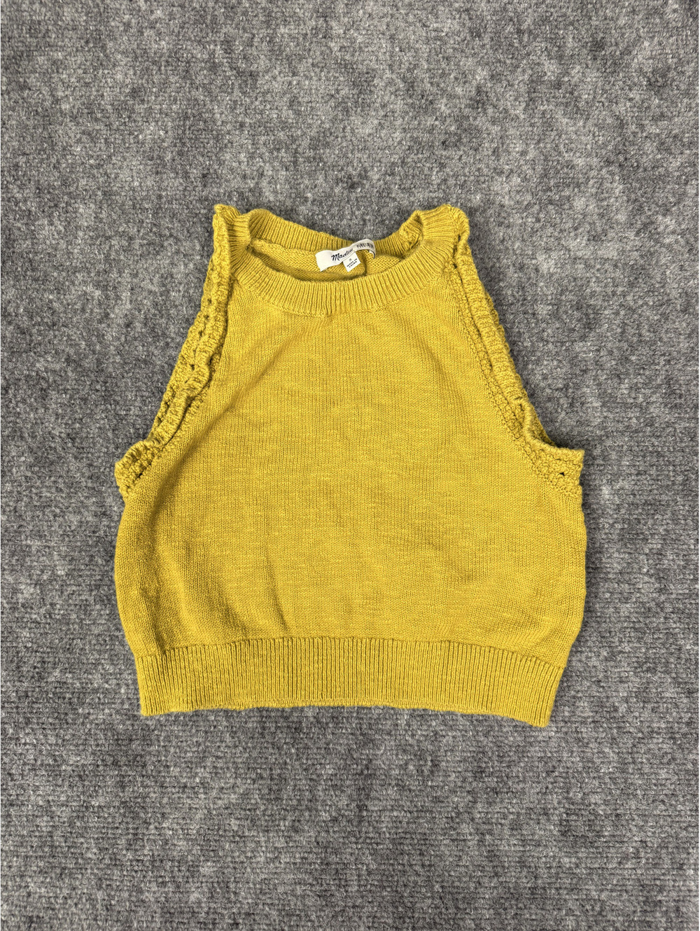 Madsu Yellow Knit Cropped Tank Top with Crochet Detail SizeS